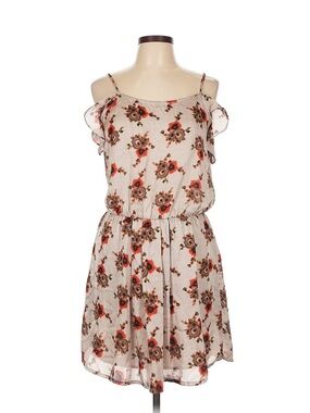 Collective Concepts Beige Floral Cold-Shoulder Mini Dress